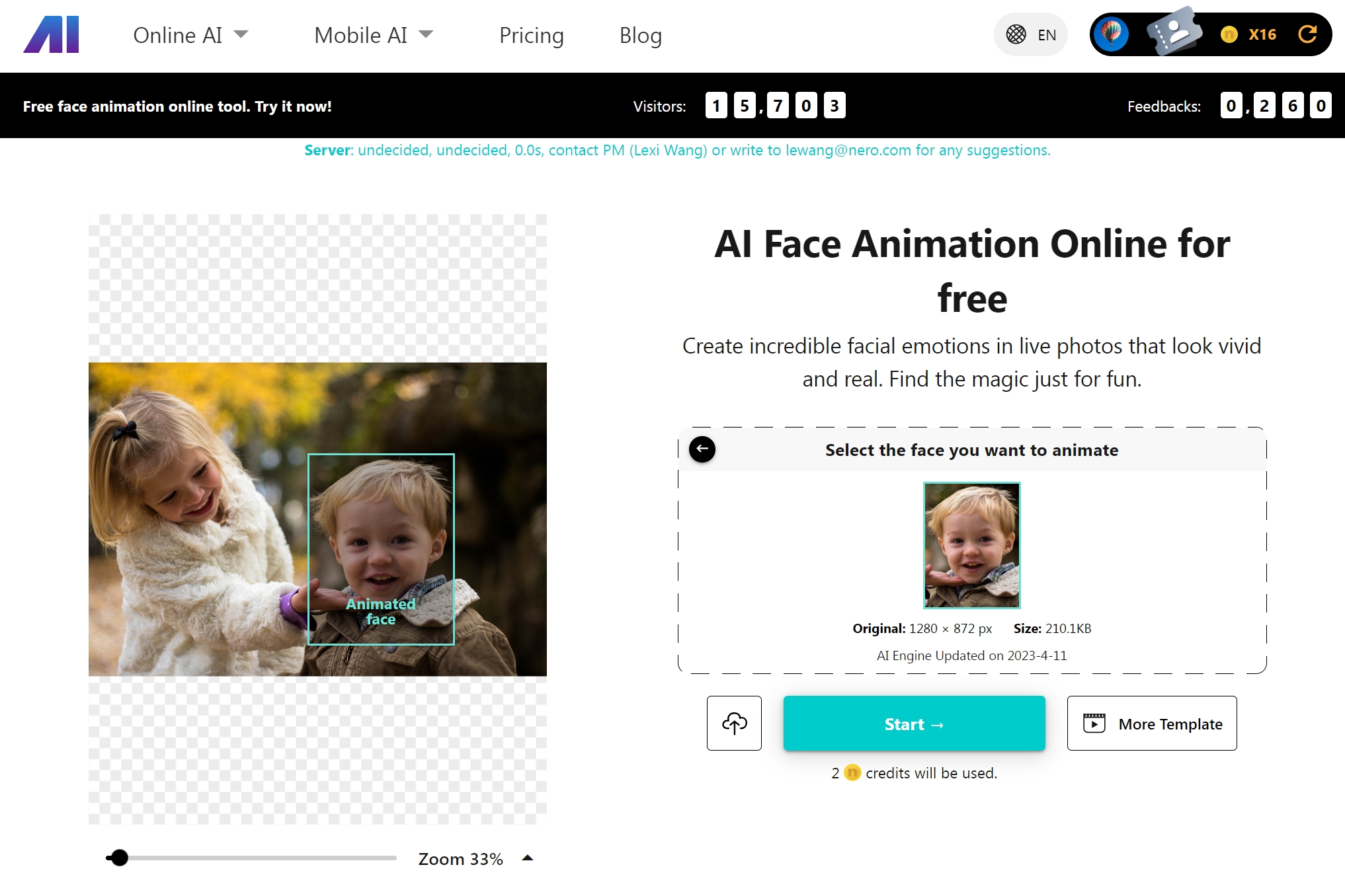 upload one pic to nero ai face animation new ux
