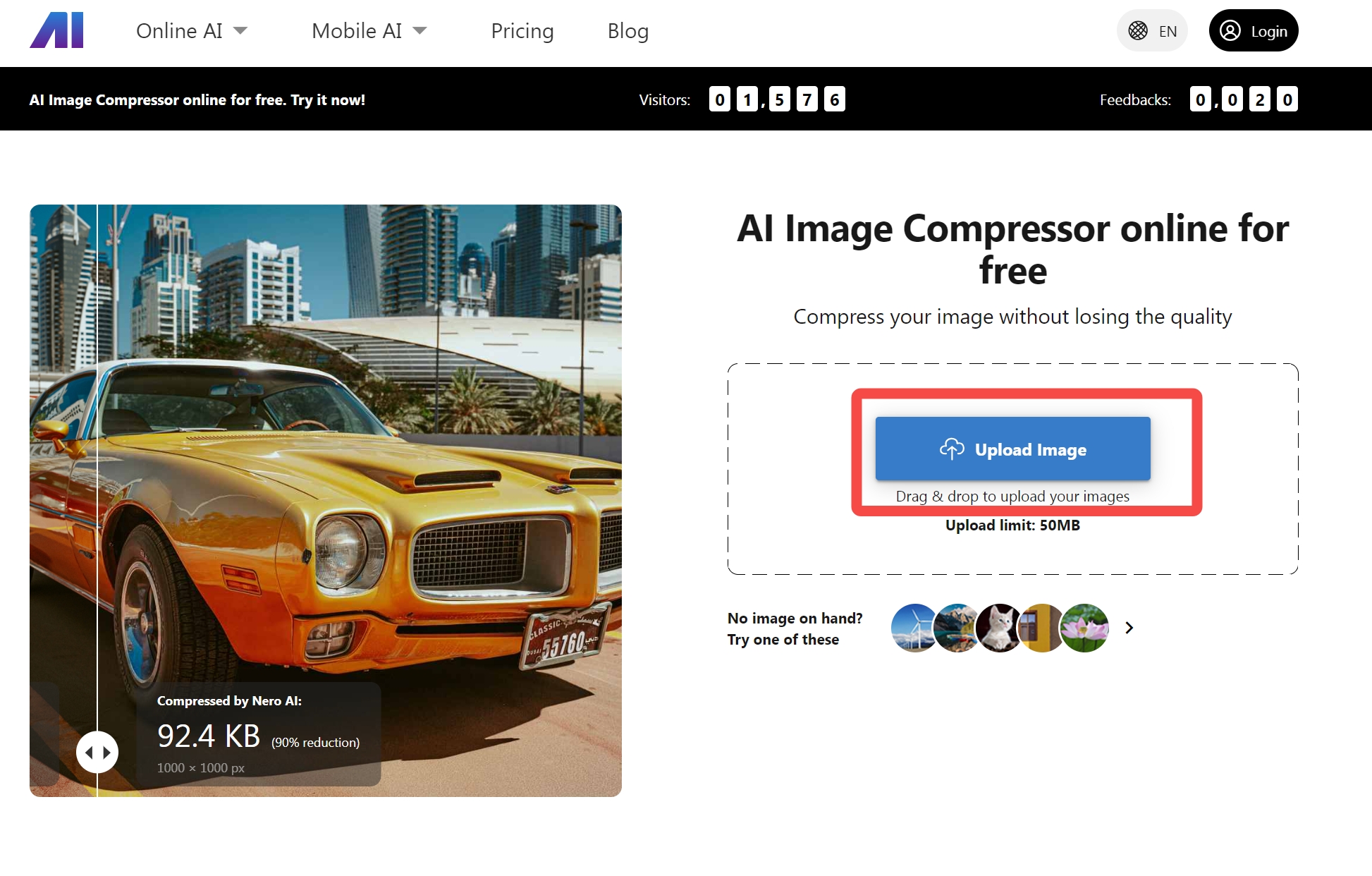 nero ai image compressor -one click to upload