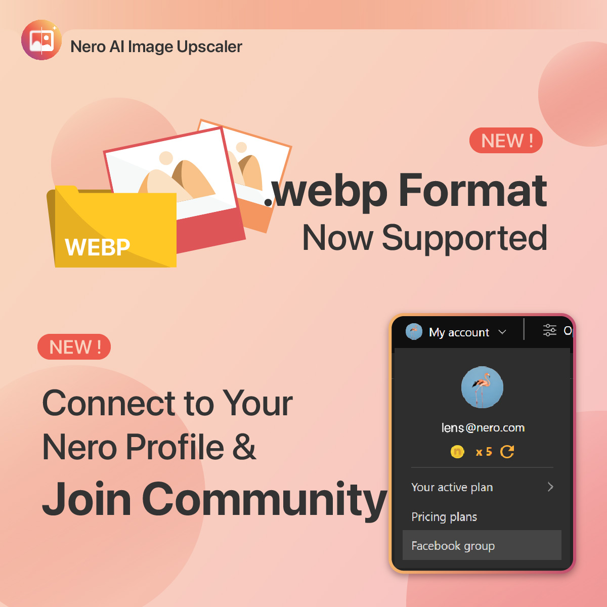 new features for nero ai image upscaler 2024-webp format, community
