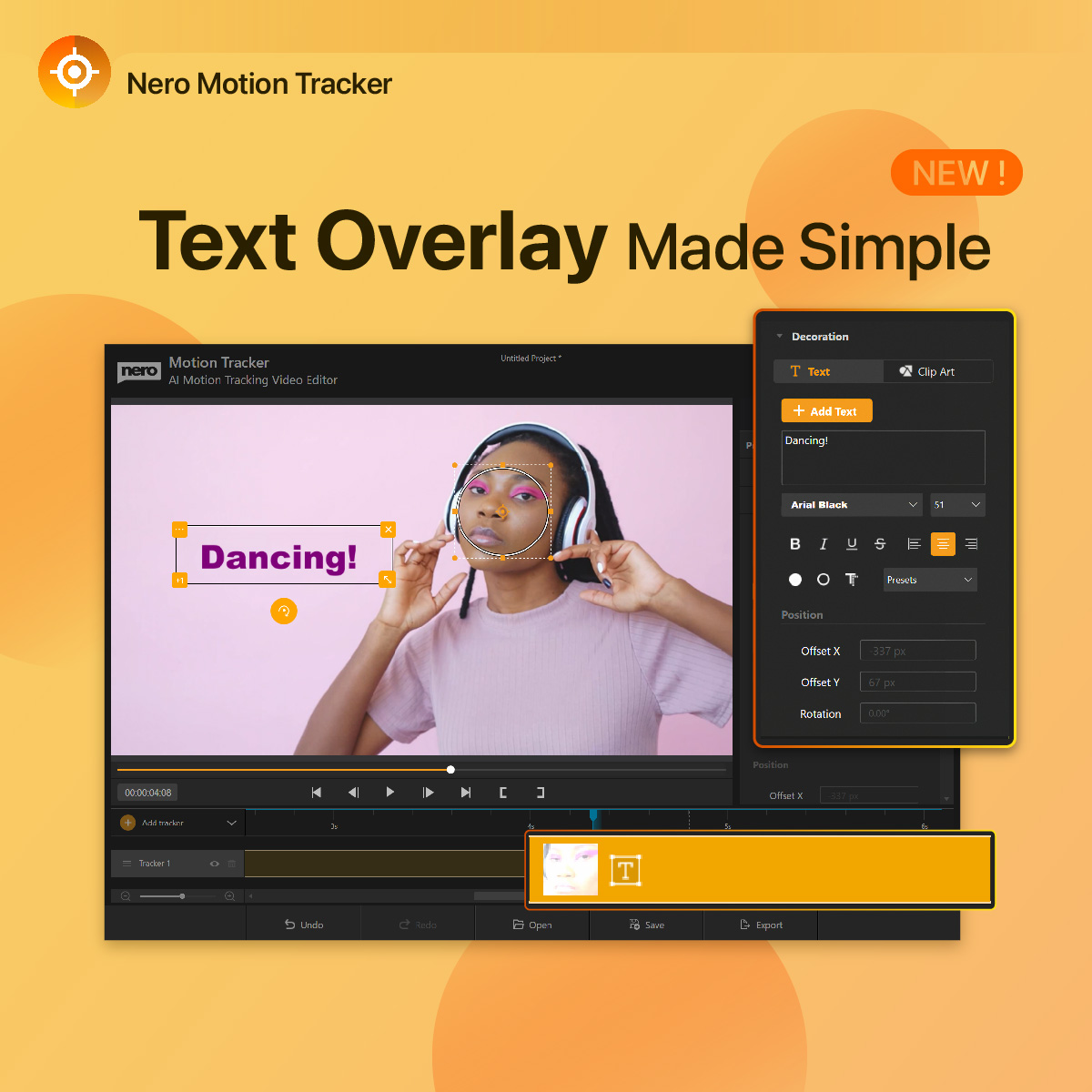 new features for nero motion tracker 2024-text overlay