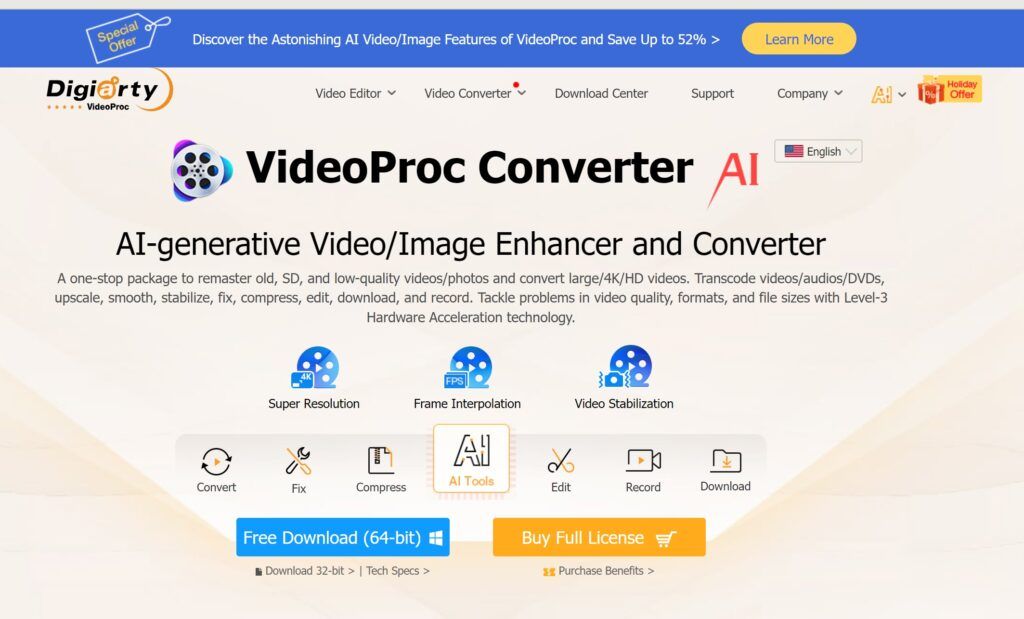 VideoProc Converter AI offical web screenshot