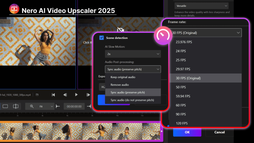 Nero AI Video Upscaler frame interpolation and slow motion update