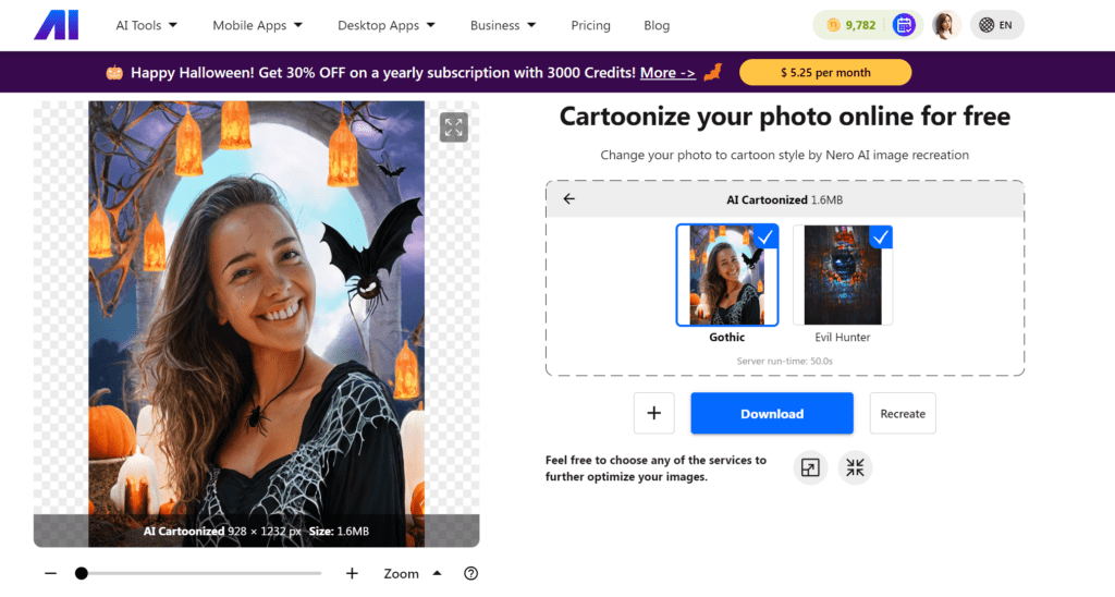 nero ai photo to cartoon preview halloween style. jpg