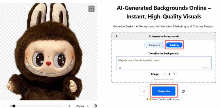 Write custome prompt for Labubu in Nero AI background generator