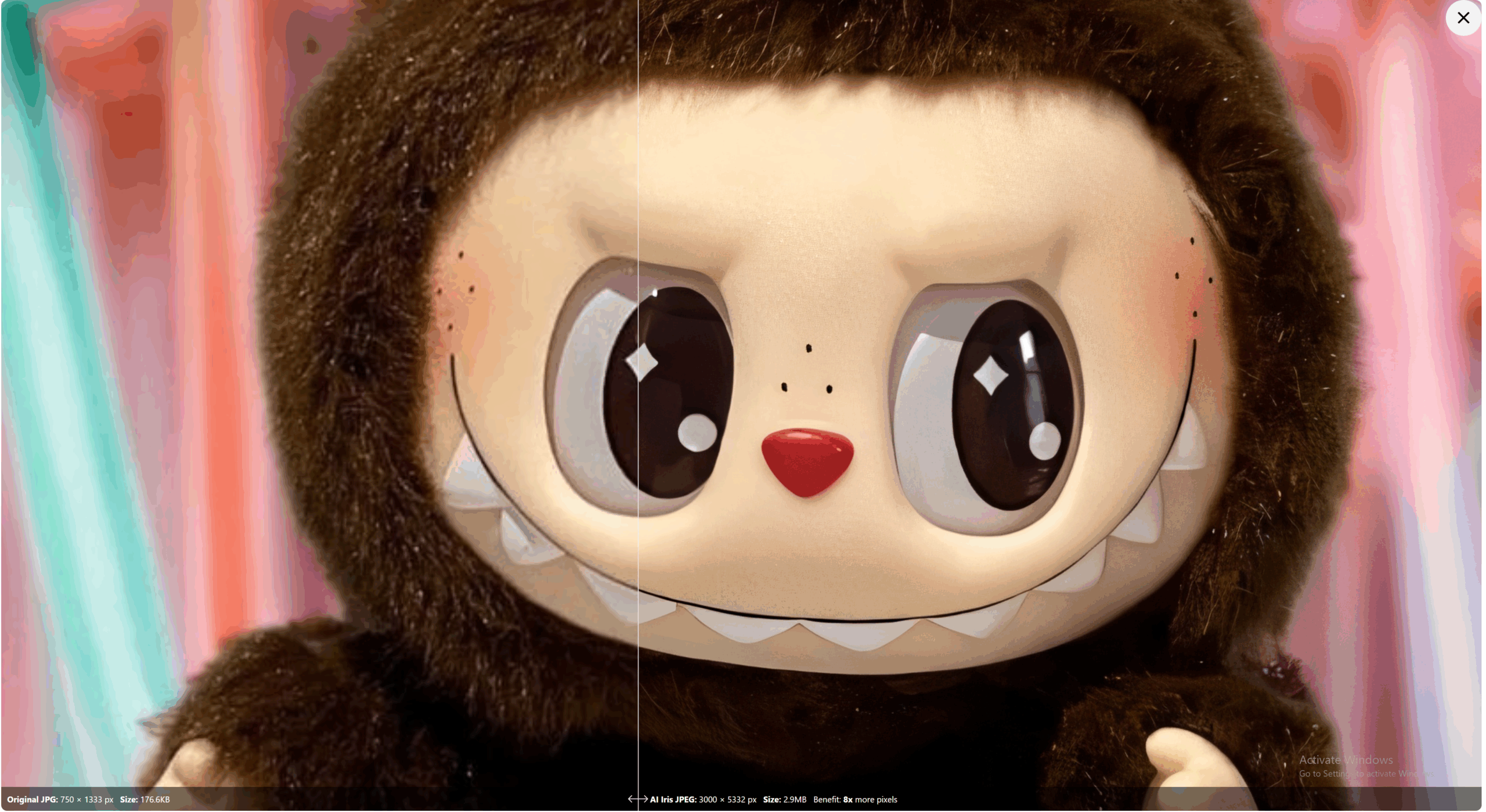 Result from Nero AI image upscaler, upscaling Labubu wallpaper