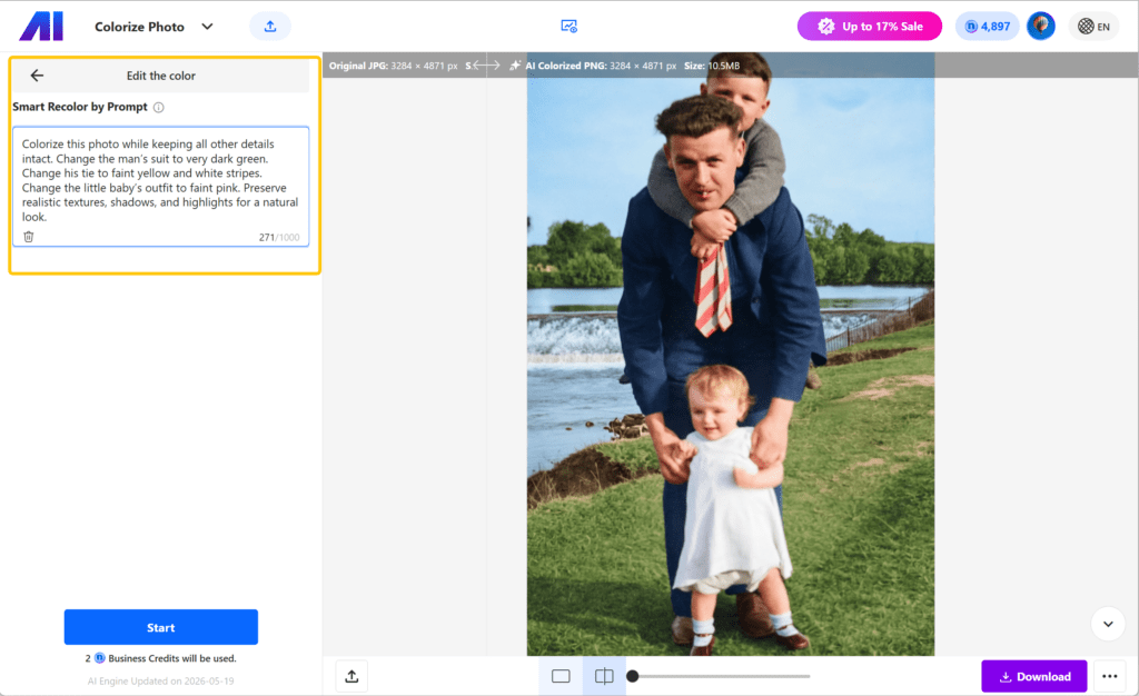 Edit color prompt in Nero AI Colorize Photo