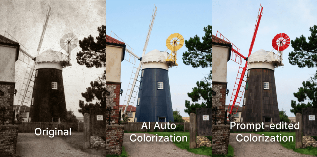 Example comparison of prompt editing Nero AI Colorize Photo