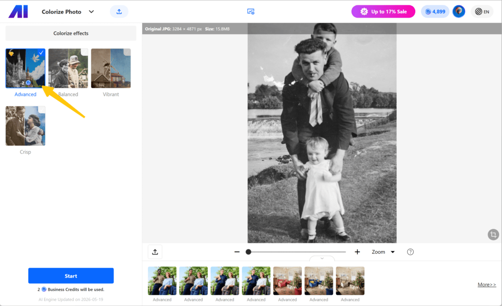 Select Advanced model in Nero AI Colorize Photo